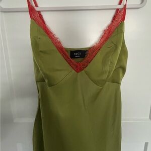 Vici Olive and Red Lace Chemise